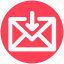 arrow, down, email, envelope, letter, mail, message 