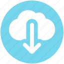 cloud, cloudy, data, down arrow, download, storage, weather