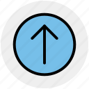 arrow, circle, forward, material, up