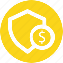 dollar, money, secure, security, shield, sign