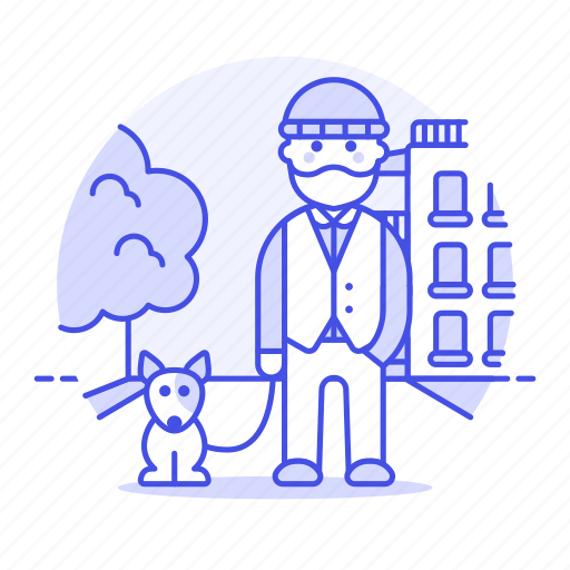 Building, city, dog, leash, male, outdoors, park icon - Download on Iconfinder