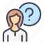 avatar, female, person, profile, question, user, woman 