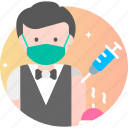 waiter, male, vaccination, vaccine, coronavirus, avatar, injection
