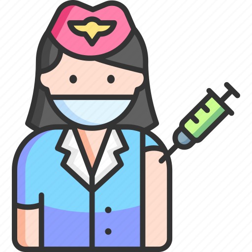 Flight attendant, air hostess, vaccine, vaccination, injection icon - Download on Iconfinder
