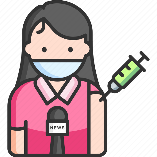 Journalist, female, news reporter, vaccine, vaccination, injection icon - Download on Iconfinder