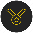 achievement, award, badge, medal, prize, ribbon badge, winner