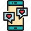chat, communication, heart, love, message, mobile, valentine 