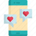 chat, communication, heart, love, message, mobile, valentine