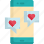 chat, communication, heart, love, message, mobile, valentine 