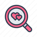 valentine, heart, love, search, find, magnifying, glass