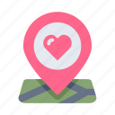 valentine, heart, love, map, location, pin