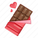 chocolate, icon, sticker, valentine, 3d, chocolate bar, love 