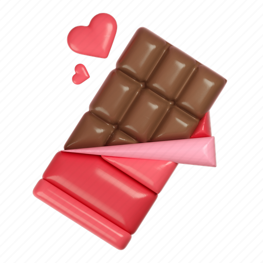 Chocolate, icon, sticker, valentine, 3d, chocolate bar, love 3D illustration - Download on Iconfinder