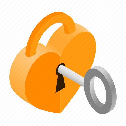 Celebration, day, heart, isometric, key, secure, unlock icon - Download on Iconfinder