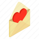 decoration, envelope, greeting, heart, isometric, love, message