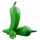 green, chili, 3d, icon, vegetable, healthy, food 