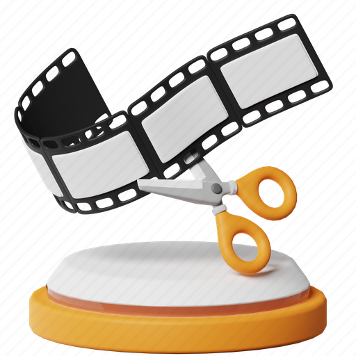 Cut film, clip, editing, edit, scissor, production, cinema 3D illustration - Download on Iconfinder