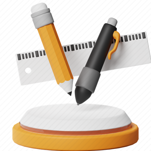 Stationery, supplies, write, pencil, ruler, pen, school 3D illustration - Download on Iconfinder