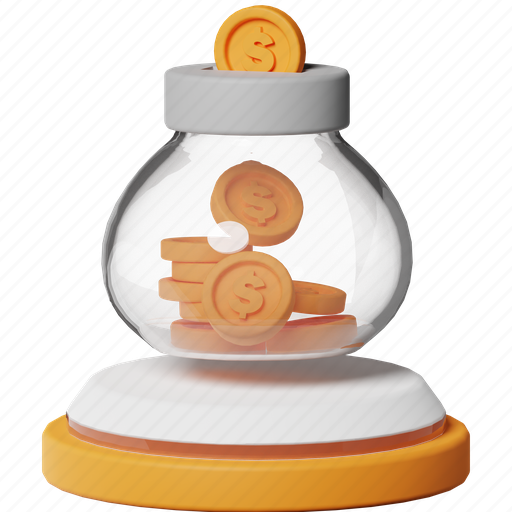Tips, jar, coins, money, bonus, pay, shopping 3D illustration - Download on Iconfinder