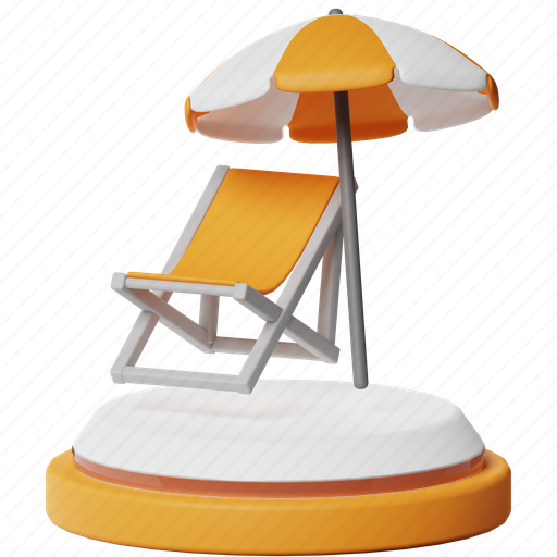 Beach chair, umbrella, deck, relax, sunbed, pool chair, travel 3D illustration - Download on Iconfinder