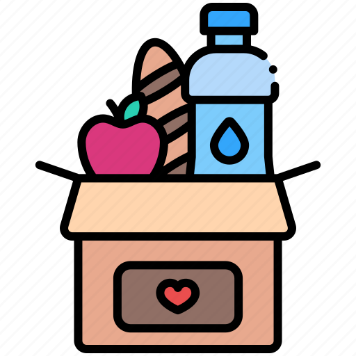Food donation, supplies, fruit, mineral water, box icon - Download on Iconfinder