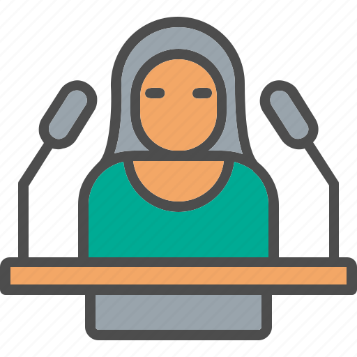 Politician, woman, microphone, speaker, tribune icon - Download on Iconfinder