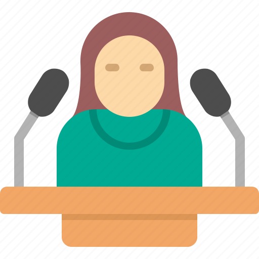 Politician, woman, microphone, speaker, tribune icon - Download on Iconfinder