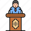 politician, microphone, podium, speaker, speech, icon 