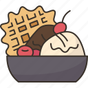 waffle, ice, cream, sundae, dessert