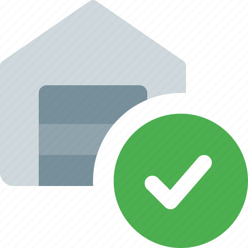 Warehouse, delivery, tick mark, garage icon - Download on Iconfinder