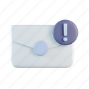 envelope, exclamation, email, mail, letter, message, alert
