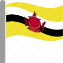 brunei, country, darussalam, flag, pole, waving