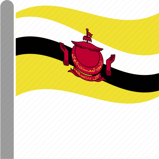 Brunei, country, darussalam, flag, pole, waving icon - Download on Iconfinder