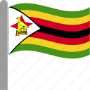country, flag, pole, waving, zimbabwe, zwe