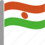 country, flag, ner, niger, pole, waving 