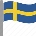country, flag, pole, sweden, swedish, waving