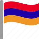 armenia, armenian, country, flag, pole, waving, yerevan