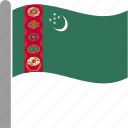 country, flag, pole, tkm, turkmen, turkmenistan, waving