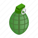bomb, explosion, grenade, hand, isometric, military, weapon