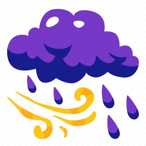 Rain, windy, cloudy, weather, stickers, sticker illustration - Download on Iconfinder