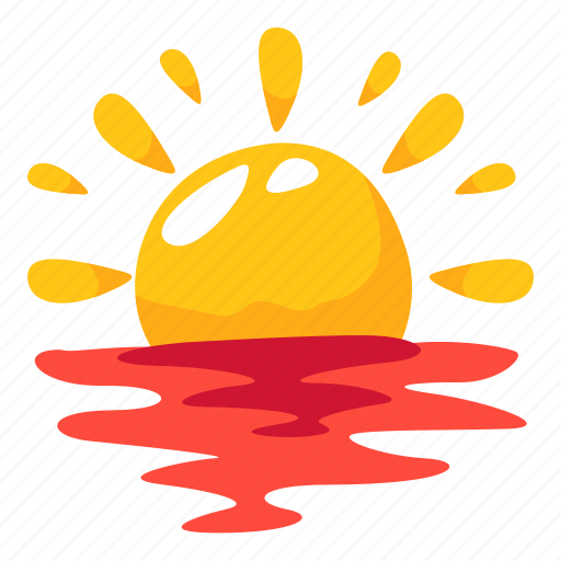 Sunset, halfsun, cloudy, weather, stickers, sticker illustration - Download on Iconfinder