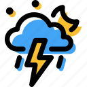 cloud, forecast, lightning, night, storm, thunder, weather