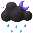 night, rain, with, crescent, moon, cloud, weather, 3d icons, object