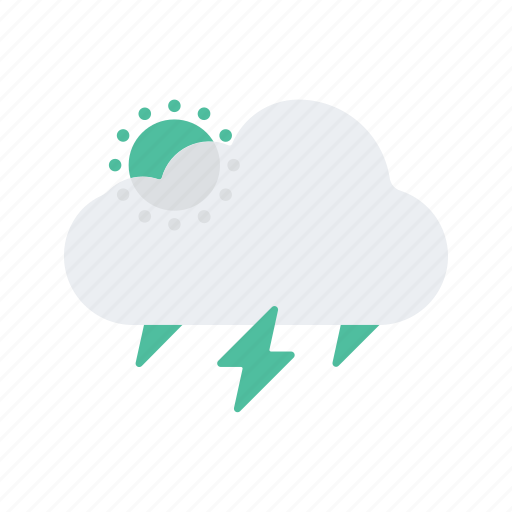 Cloudy, forecast, lightening, partly, storm, temperature, weather icon - Download on Iconfinder