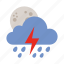 cloud, lightning, moon, rain, shower, weather 