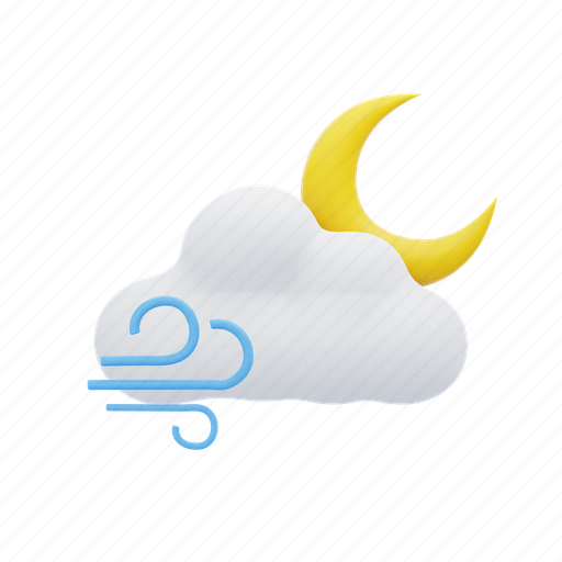 Cloudy, windy, night, weather, season, rainy, element 3D illustration - Download on Iconfinder