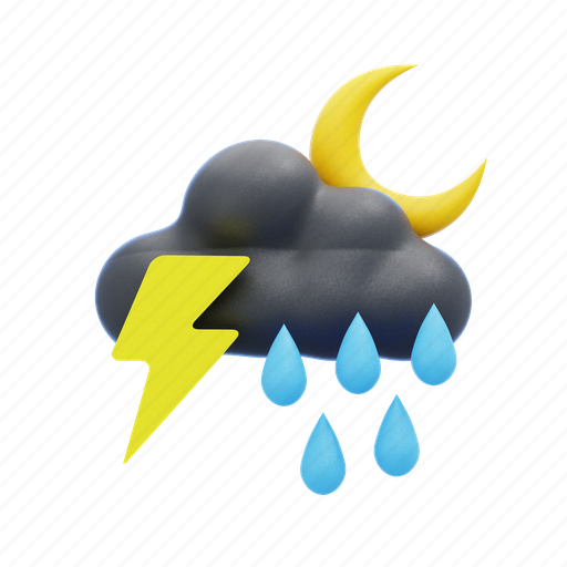 Rain, thunderstrom, at, night, weather, season, rainy 3D illustration - Download on Iconfinder