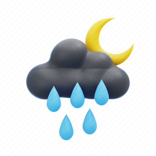 Rain, night, weather, season, rainy, element, moon 3D illustration - Download on Iconfinder