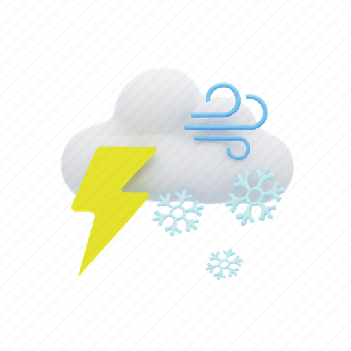 Windy, lightning, snow, weather, season, rainy, element 3D illustration - Download on Iconfinder
