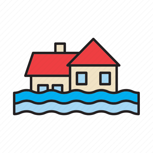 Weather, deluge, flood, flooding, house, inundation, water icon - Download on Iconfinder
